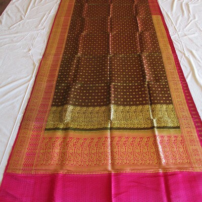 GREEN Gold Pure SILK MAGNIFICENT Sari BROCADE Fabric RARE Saree DRAPES Curtains