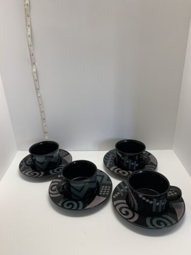 Mikasa BIX black art deco modern 60- coffee cups with saucers - Picture 1 of 4