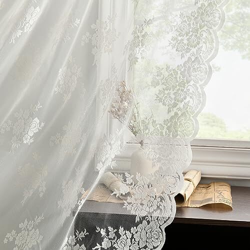 Kotile Ivory Lace Curtains 84 Inches Long - Vintage Embroidered 