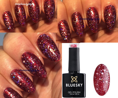 BLUESKY GEL NAIL POLISH RED PURPLE PINKY GLITTER MULTI BLZ55 UV
