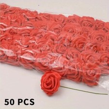 50pcs Artificial Foam Rose Flowers with Stems DIY Wedding Party Decor UK