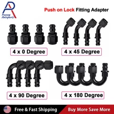 4 x 6AN 8AN 10AN Push Lock Hose Fitting 0° 45° 90° 180° Degree for NBR Fuel Line