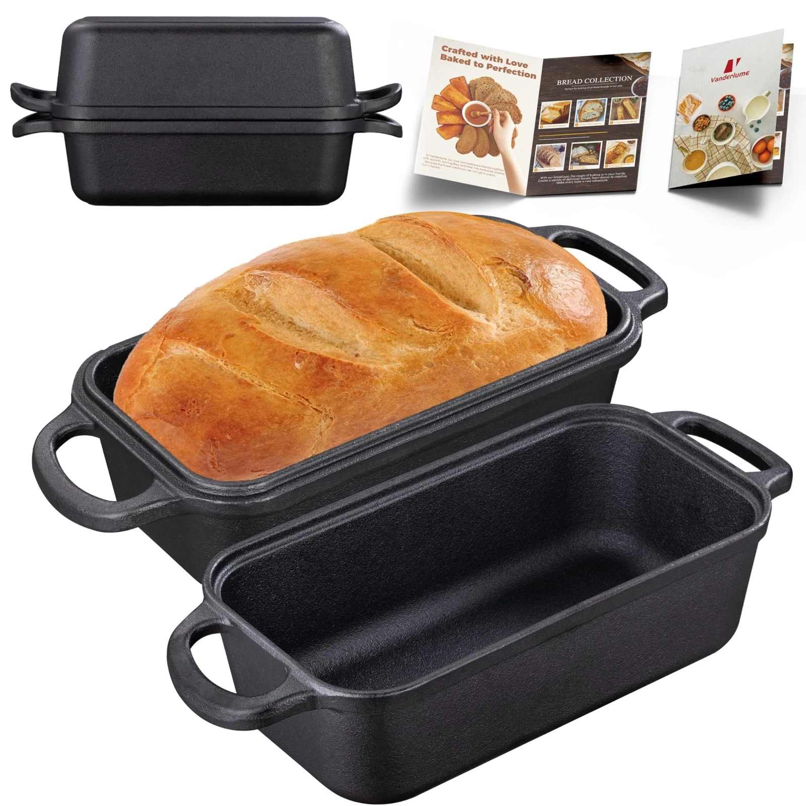 Cast Iron Loaf Pan with Lid 9x5 Inch, 2 in 1 Loaf Pans for Baking Bread, Even...