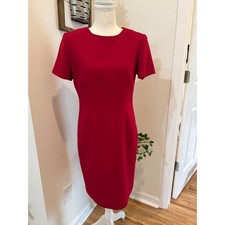 Talbots Petite 4P Red 100% Wool Sheath Dress Lined Short Sleeve Holiday Office