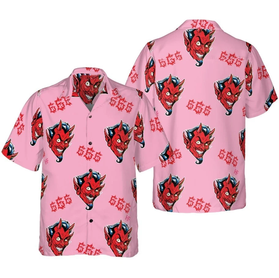 Seamless Red Devil Face Hawaiian Shirt