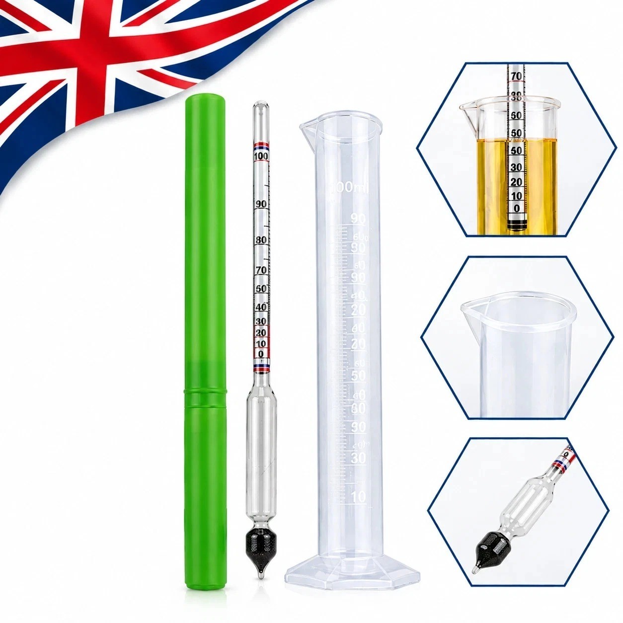 One Set Triple Scale Alcohol Hydrometer and Test Jar for Home Brew Wine