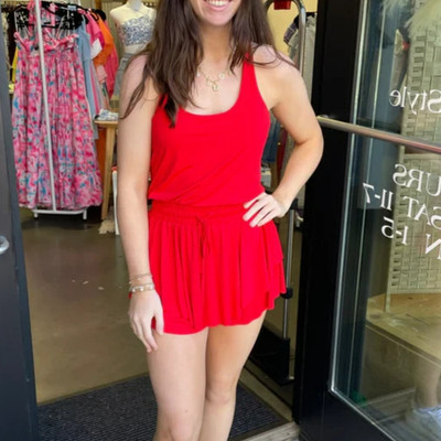 TECE, Hallie Romper, Red, Large