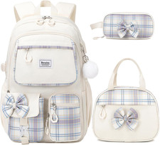 Bevalsa Backpack for Girls, School Bags for Kids with Lunch Bag  Pen Case, Bow