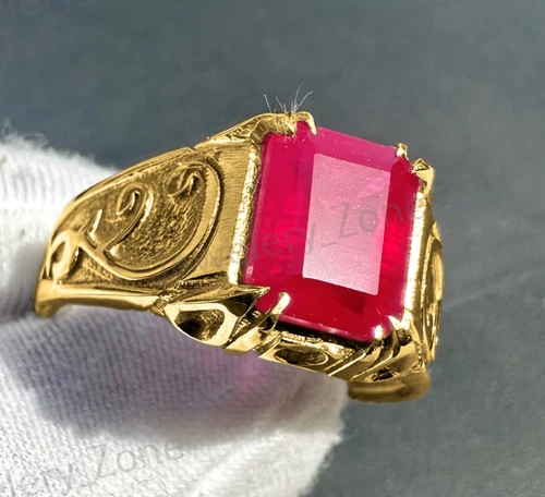925 Sterling Silver Gold Plated Stylist Ring Natural Ruby Gemstone Gift Ring.