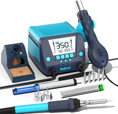 882 2-In-1 Digital Soldering Hot Air Rework Station Kit with 3 Preset Channel...