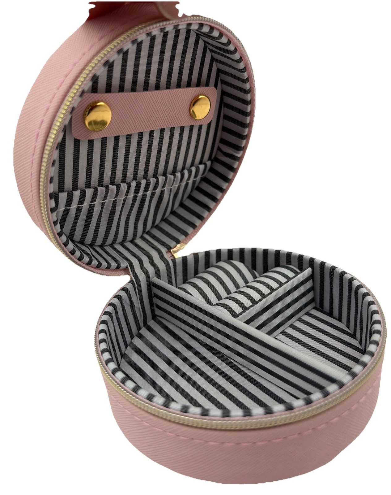 Barbie-Pink Zippered Jewelry Travel Case Box Organizer 4”  with Striped Lining