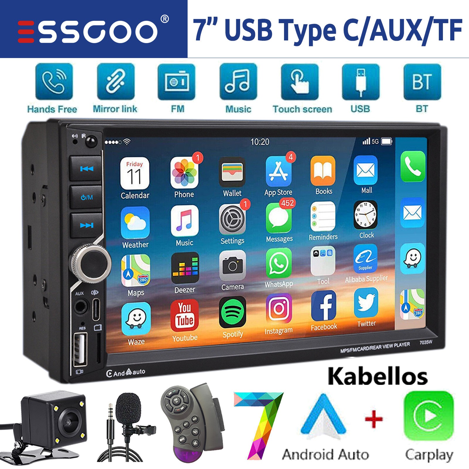 Autoradio 2 DIN 7" con Carplay e Bluetooth