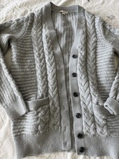 Gap Women s Gray Cable-Knit V-Neck Button Front Cardigan Sweater M Pockets