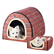 Dog/Cat Bed, 2-in-1 Pet House w/ Fluffy Mat, Removable Washable Cover
