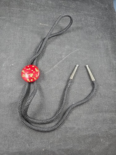 Vintage Red Gold Flake Bolo Tie Black Cord Western - Picture 2 of 11