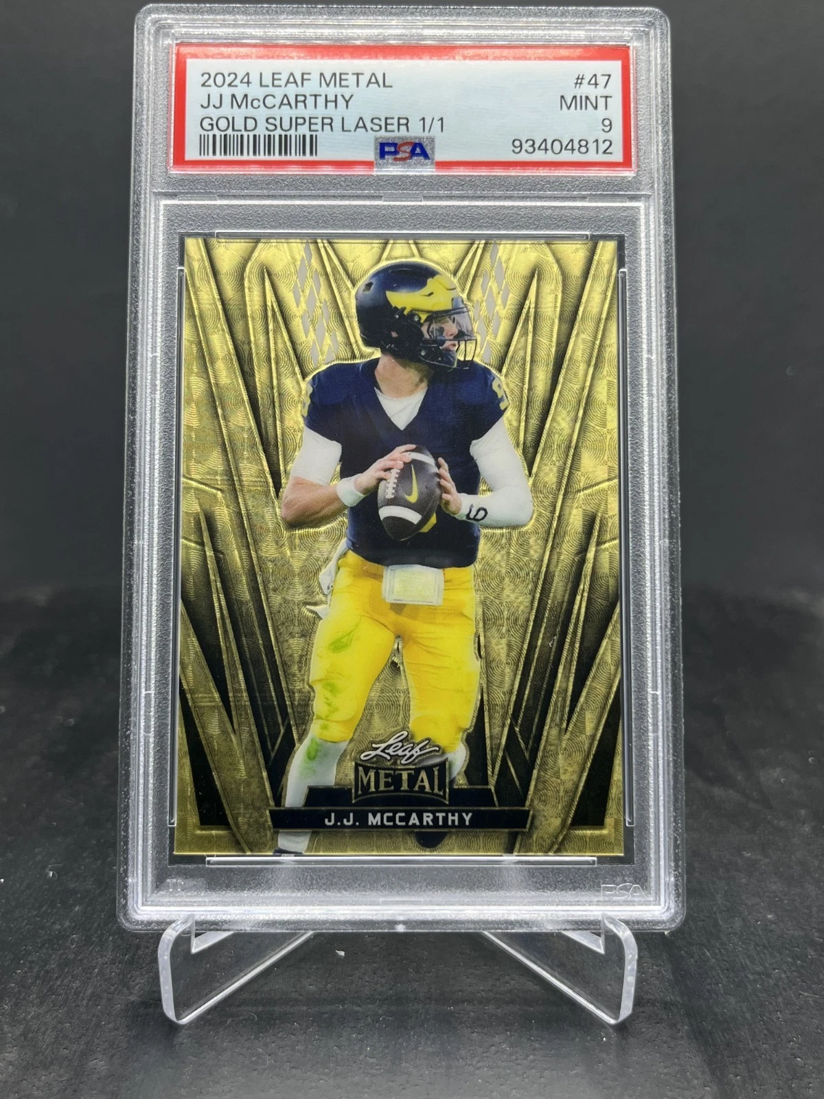 JJ McCarthy Leaf Metal #47 Gold Super Prismatic Laser 1/1