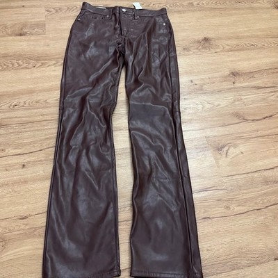 New GAP High Rise Vintage Slim Faux Leather Pants Womens 27/4 Long Brown
