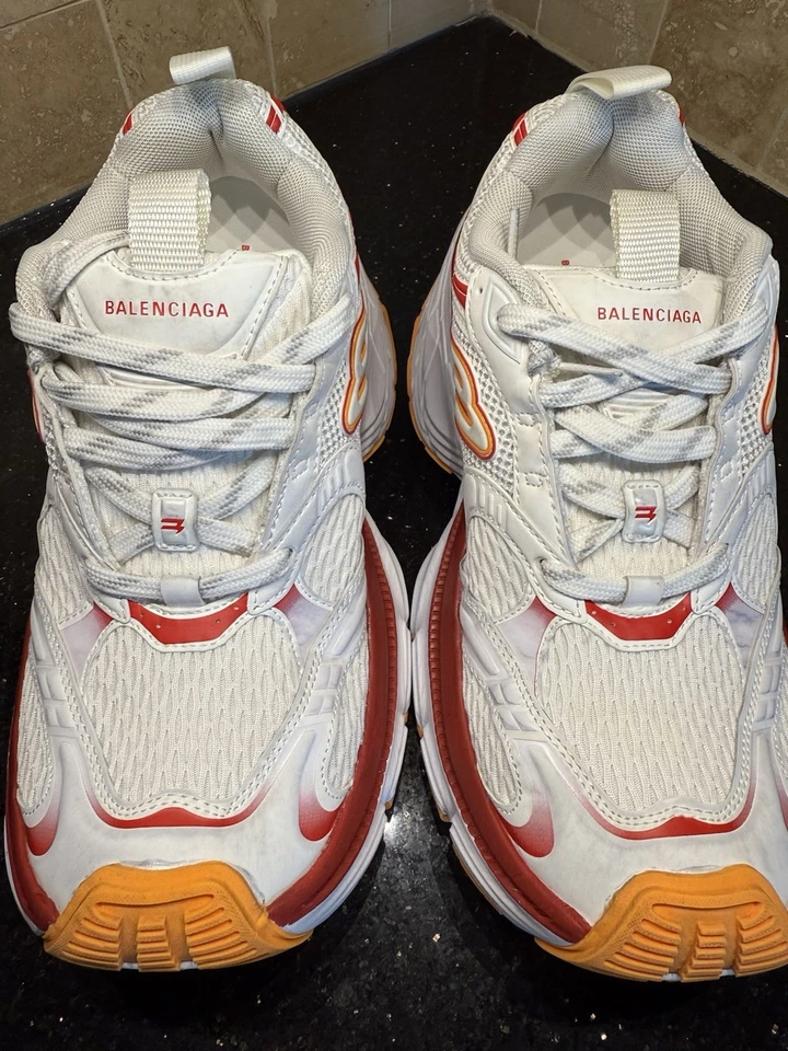 BALENCIAGA  Mesh Rubber Men 11 Thick Soled Sneaker White Red Orange - Image 4 of 4