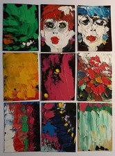 Original Aceo Ölgemälde 3,5"x2,5" 9 Stück Abstrakte Signatur auf der Rückseite