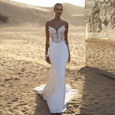 Modern Mermaid Wedding Dresses For Woman Bride Spaghetti Straps V-neck Satin