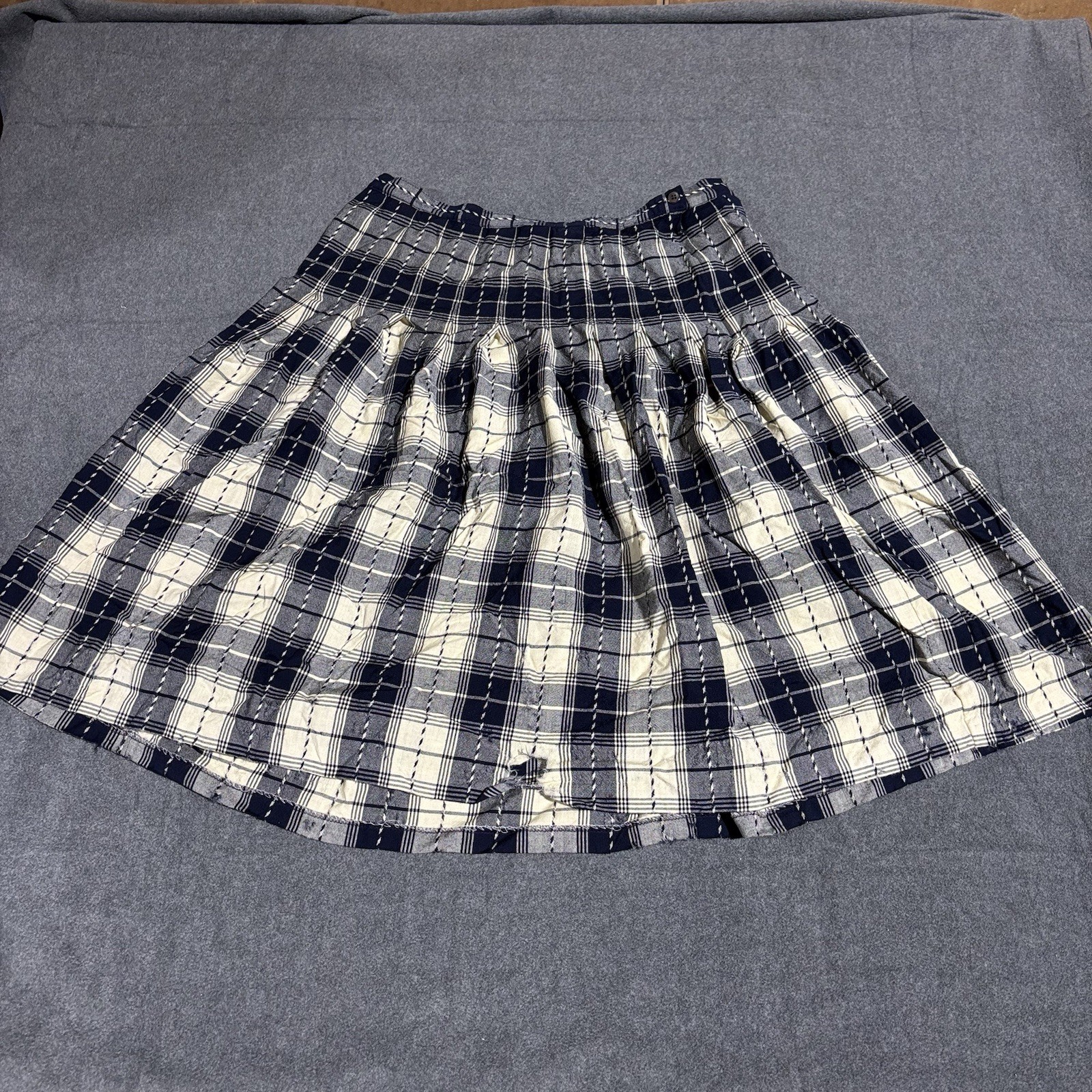 Vtg Pendleton Wool Skirt Size 20W Blue Tan Plaid Pleated Made in USA DAMAGED