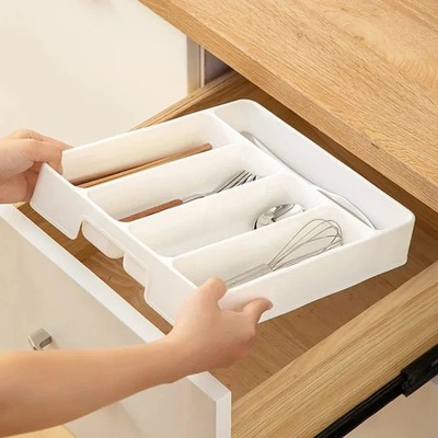 4 Fächer Besteck Organizer Schublade Teiler Tablett Löffel Gabel Küche Aufbewahrung
