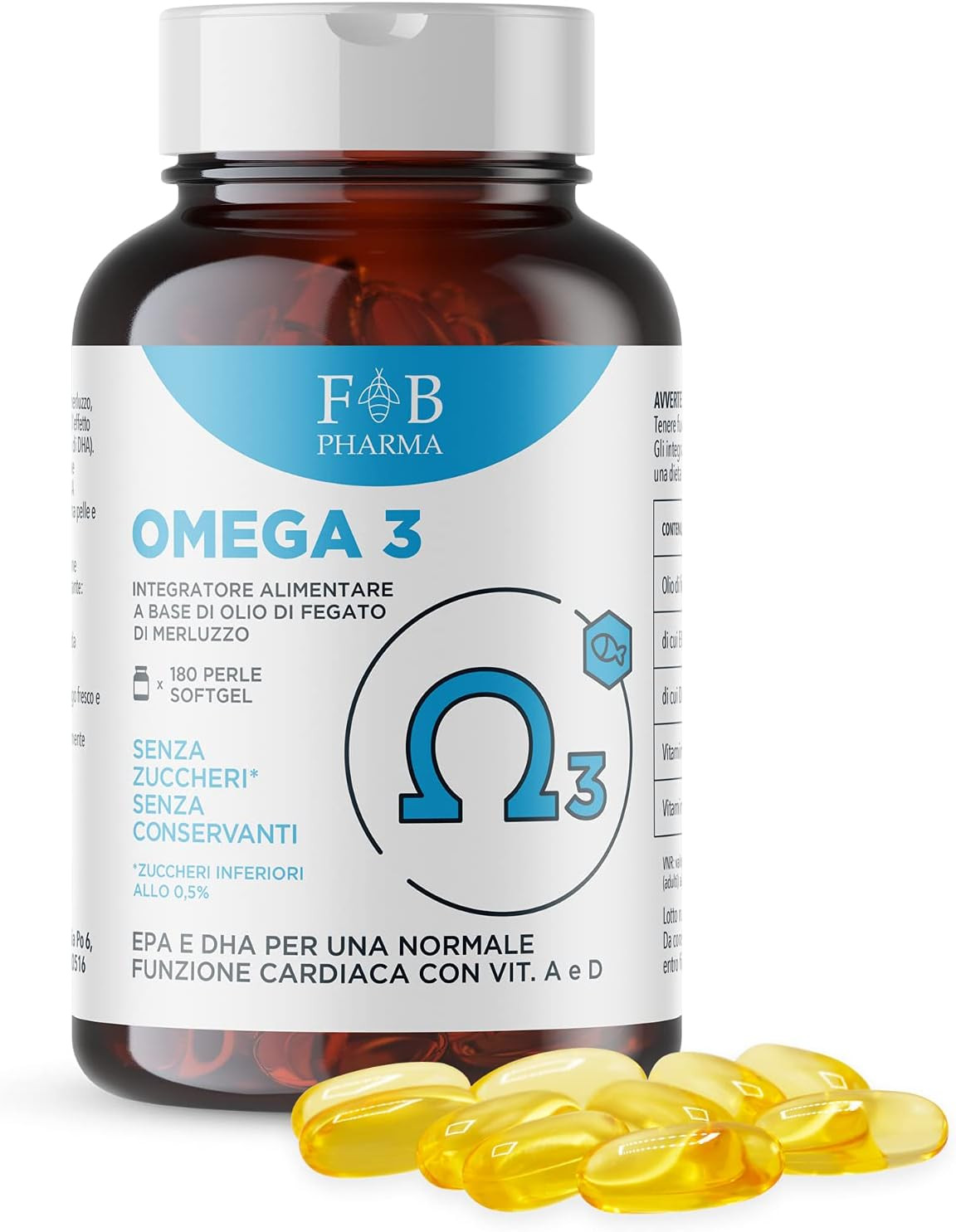 Integratore OMEGA 3 FB Pharma - 180 Perle Olio Fegato Merluzzo