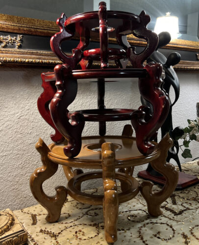 Oriental Furniture Fishbowl Stand Sturdy Curved Leg Wood Rosewood Lot 3,X2 10”6” - 第 1/12 張圖片