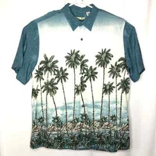 Batik Bay Mens Hawaiian Shirt Size XL Wood Buttons Island Palms Cruise Wear
