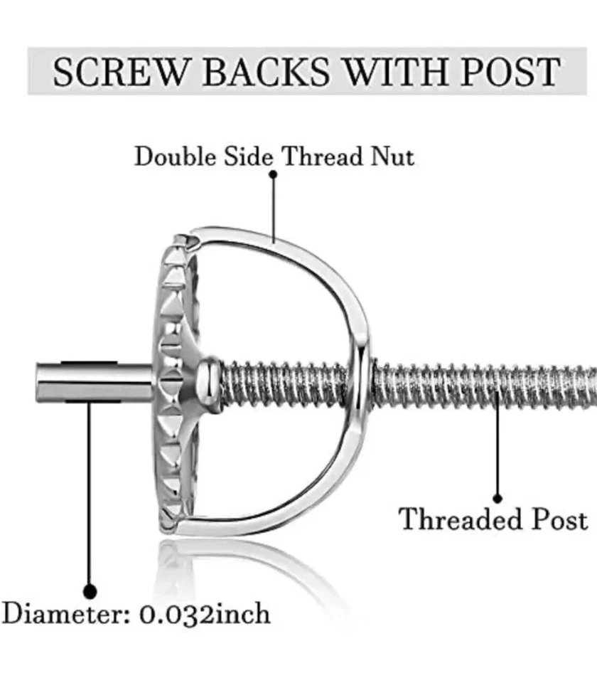 Repuesto Oro Blanco 14k 1 Par Tornillo Trasero para Aretes Espaldas de Alta Calidad Foto 3 de 4