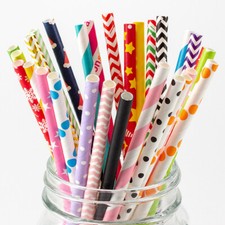 US 100 200 Bulk Packed Paper Straws Pattern Color -Biodegradable FDA Approved