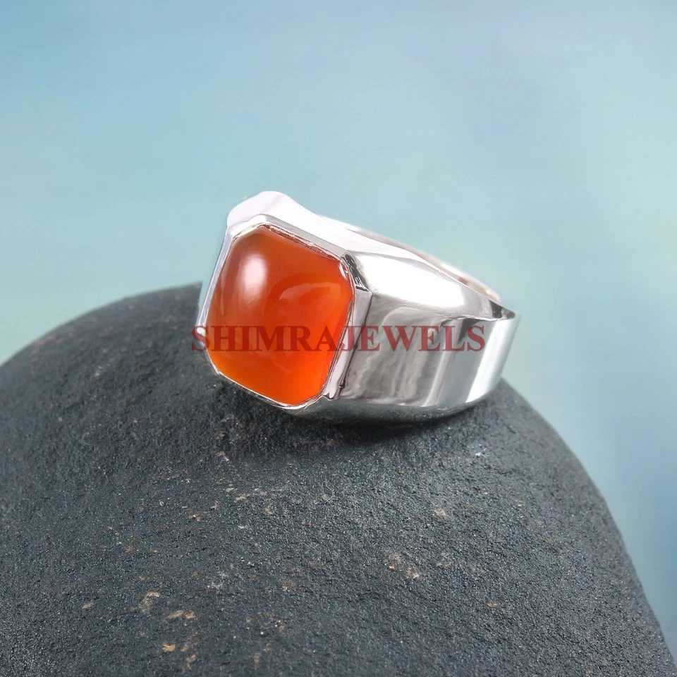 Piedra preciosa de ónix rojo natural con anillo de plata de ley 925 para hombre #818 Foto 2 de 3