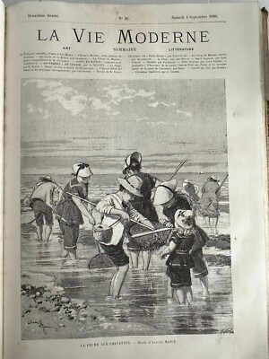 LA VIE MODERNE 4 SEPT 1880 Lithographie La Peche Aux Crevettes A. MARIE