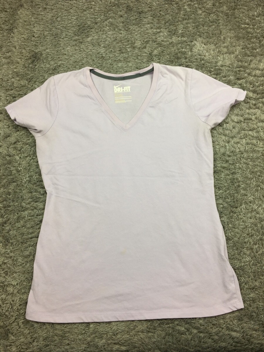 Nike DRI-FIT Shirt Womens Size Large Purple V-Neck Tee Short