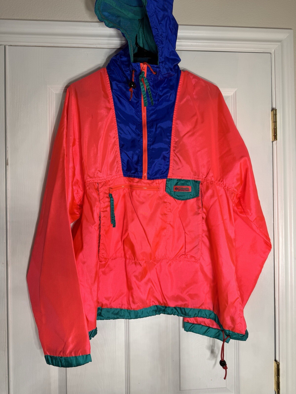VTG Columbia Men's Large Neon Windbreaker 80s 90s Retro 1/4 Zip Jacket