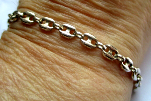 Bracelet Chaîne Argent 925 - Perles Polies - Bijou Vintage Élégant - Poinçonné 2439