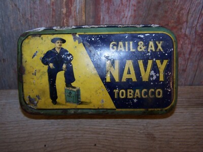 hinged tobacco tin Early 'Hard to Find' 1900's Gail & AX 