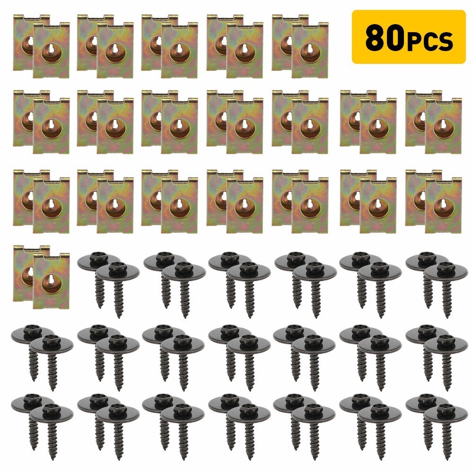 80 Car Body Fender Fastener Panel Kit Hex UNut Bolts Clips Screws