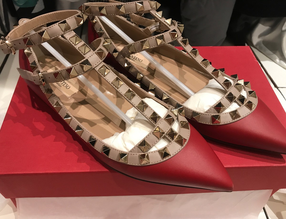 Valentino Garavani Classic Rockstud Red Leather Women Flats