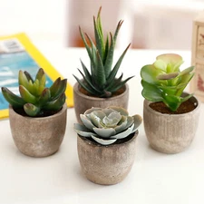 MyGift Set of 4 Assorted Decorative Artificial Succulent Plants with Gray Pots