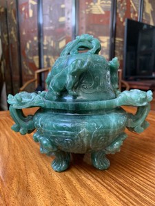 Chinese Antique Green Jade Incense burner Qing China Asian