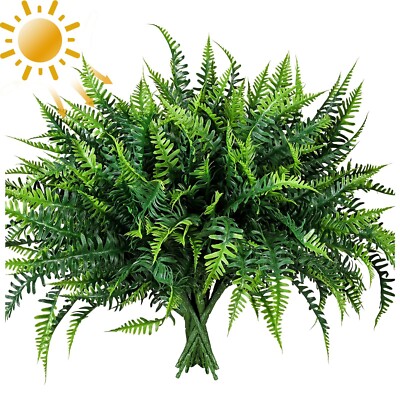alyptus UV Resistant Artificial Plants Outdoor 16 Bundles Fake Ferns Green Le...
