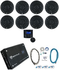 8 Rockville RM-PREMIUM-65 BLACK 6.5" Marine Boat Speakers Amp 4-Zone Receiver