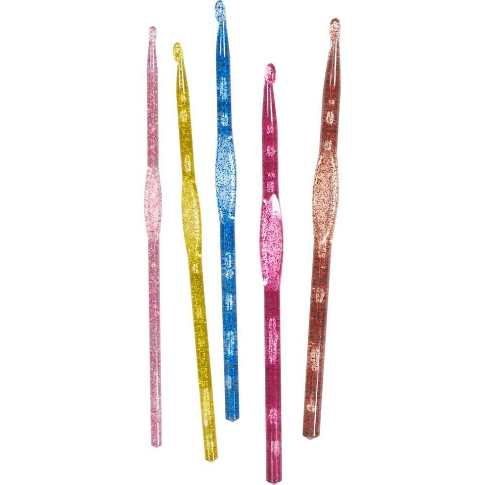 Honbay 6-Piece Crochet Hook Set - 6.3inch Plastic Handle Latch Hook Needles For Hair Braiding & Knitting (Pink & Purple)