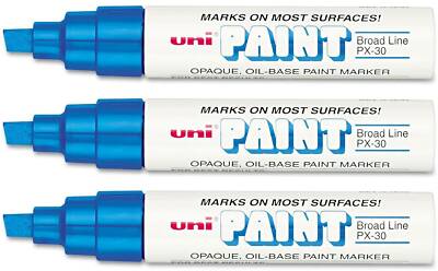 Uni-Paint 63733 PX-30 Oil-Based Permanent Marker, Bold Line, Blue, 3-Pack