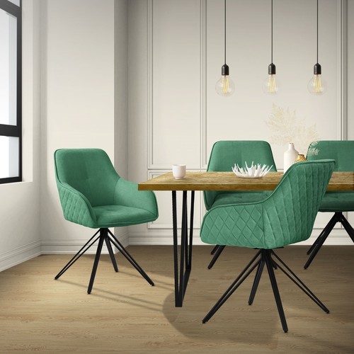 2x Asiento de comedor verde silla tapizada de tela con reposabrazos y respaldo - Imagen 7 de 7