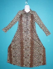 Vtg 60s 70s Butterfield 8 Leopard Print Zip Front Caftan Robe Loungewear Sz S/M