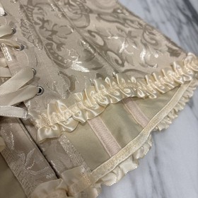 Womens Corset Waist Cincher Bustier Lace Up Lingerie Size M Beige/Tan Brocade
