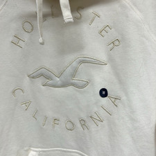 NWT Y2K Hollister Big Logo Pullover Hoodie Fleece Embroidered Athletic M Cream