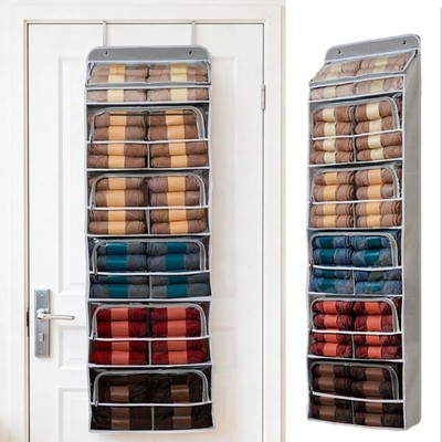 Hanging Yarn Storage Organizer 6 Zipper Compartment Over The Door Clear